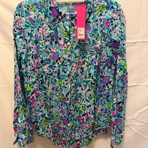 Lilly Pulitzer Tropical Print Shirt in Pink and Blue